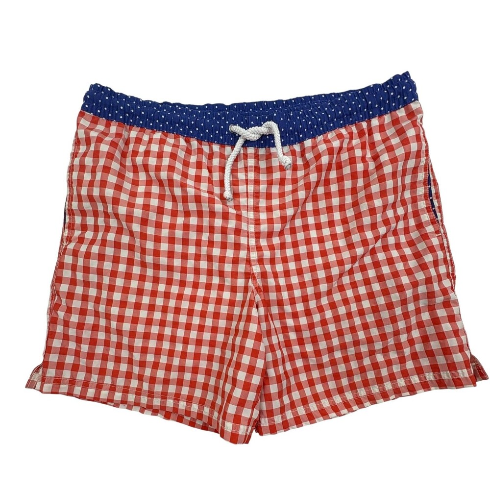 Massimo Dutti Swim Shorts M Red Gingham Navy Polka Dot Preppy Beach
